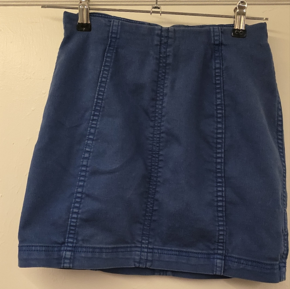 Free People Modern Femme Denim Mini Skirt Blue Seamed Panel Back Zip Size 0